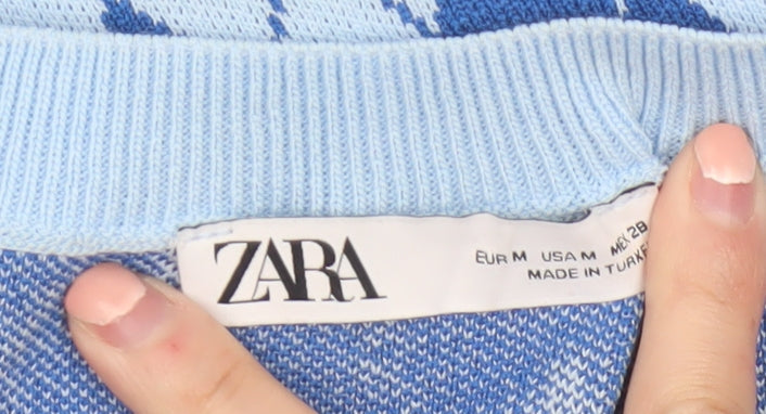 Zara Women’s Blue Argyle Knit Sleeveless Mini Shift Dress Size 12