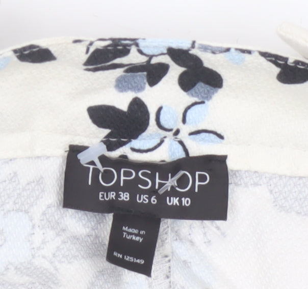 Topshop Womens Beige Floral Dungaree Playsuit UK 10 Cotton Blend