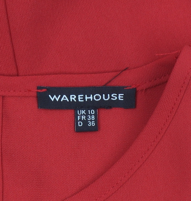 Warehouse Women’s Red Belted Sheath Dress Size 10 Elegant Formal