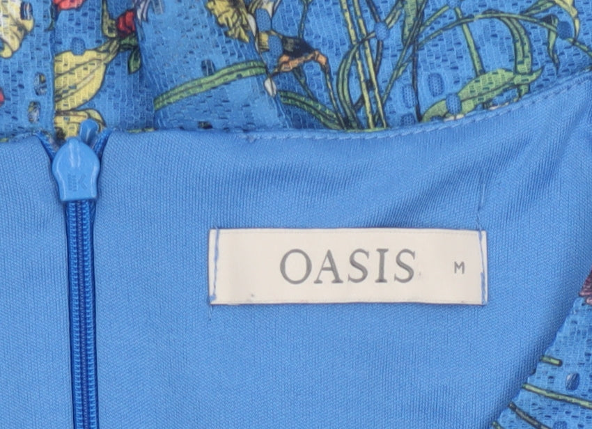 Oasis Women Blue Floral A-Line Short Dress Size 12