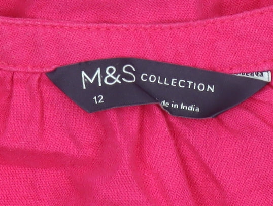 Marks and Spencer Womens Pink Linen Blend Tunic Blouse Size 12
