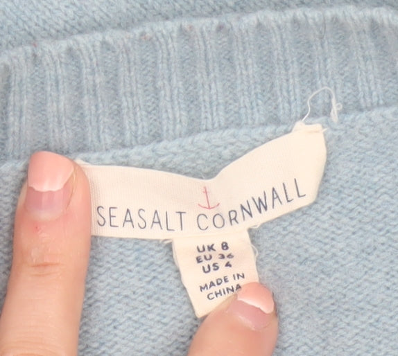 Seasalt Cornwall Women's Blue Wool Crew Neck Jumper Size 8