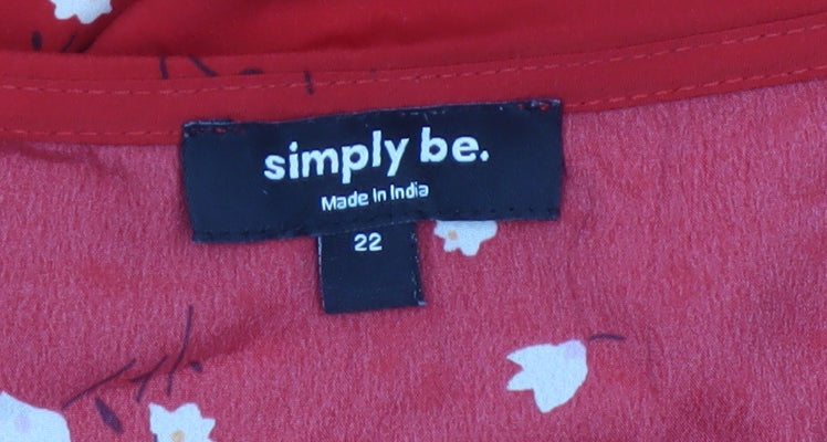 Simply Be Women Red Floral Button-Up Tunic Top Size 22