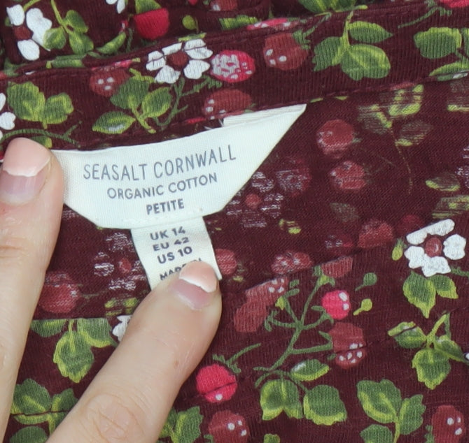 Seasalt Cornwall Women Red Floral Organic Cotton Petite A-Line Dress UK14