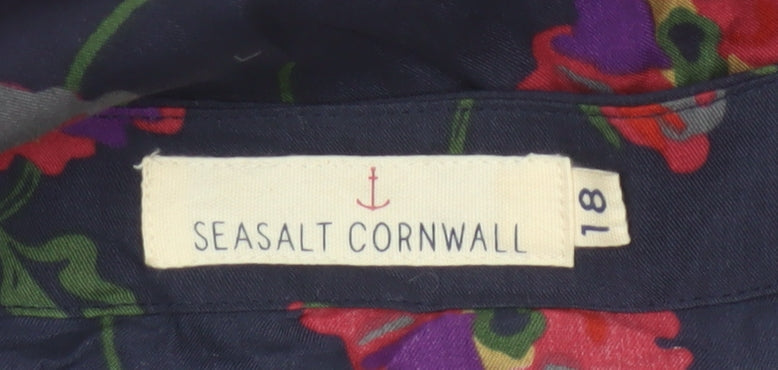 Seasalt Cornwall Women’s Blue Floral 3/4 Sleeve Tunic Blouse Size 18