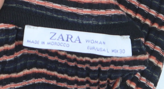 Zara Women Multicoloured Striped Short Sleeve Cotton T-Shirt Size S
