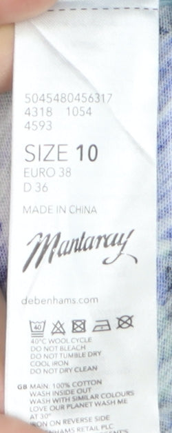 Mantaray Women's Blue Floral Cotton T-Shirt Size 10 Short Sleeve