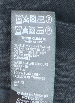 Marks and Spencer Women Black Linen Wide-Leg Trousers Size 18
