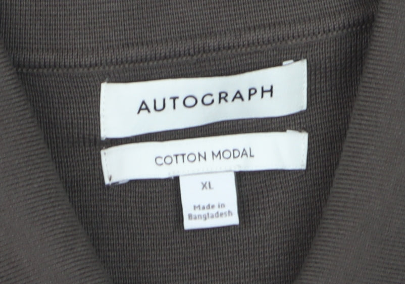 Marks and Spencer Men’s Brown Cotton Modal Full Zip Collared Jumper XL