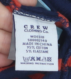Crew Clothing Co. Women Blue Striped V-Neck Long Sleeve T-Shirt Size 12