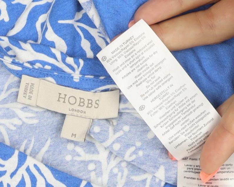 Hobbs Women Blue Floral 3/4 Sleeve Cotton Boat Neck T-Shirt M