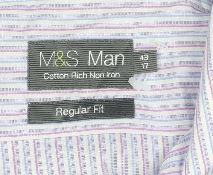 Marks and Spencer Men's Multicoloured Stripe Regular Fit Long Sleeve Shirt Size 17