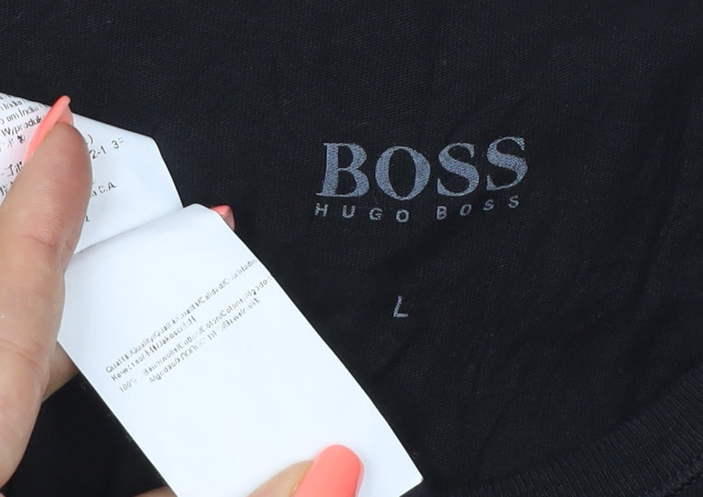 Hugo Boss Men's Black Cotton Crew Neck Short Sleeve T-Shirt L