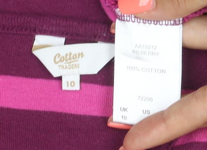 Cotton Traders Womens Multicoloured Striped 3/4 Sleeve Crew Neck T-Shirt Size 10