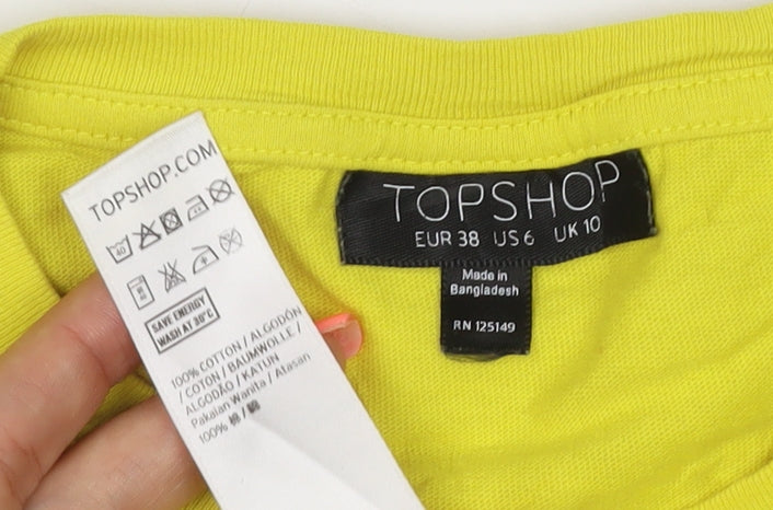Topshop Women’s Yellow Cotton Crew Neck Short Sleeve T-Shirt Size 10