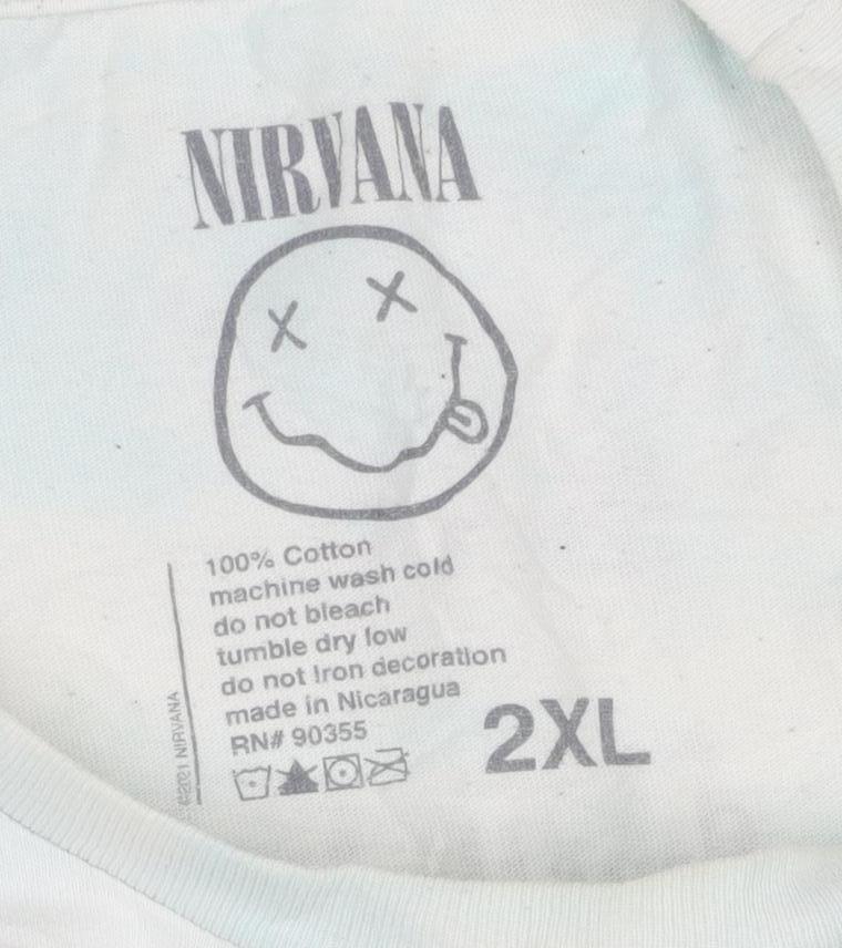 Nirvana Nevermind Men's 2XL Blue Tie-Dye Band T-Shirt 100% Cotton