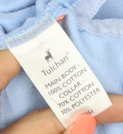 Tulchan Women Blue Cotton Polo Shirt L 3/4 Sleeve Embroidered Sheep