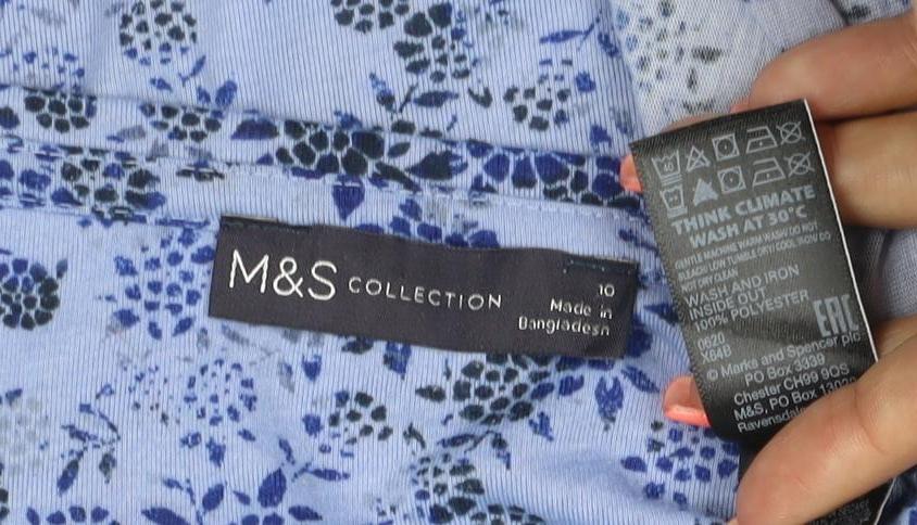 Marks and Spencer Womens Blue Floral Long Sleeve Jersey Top Size 10