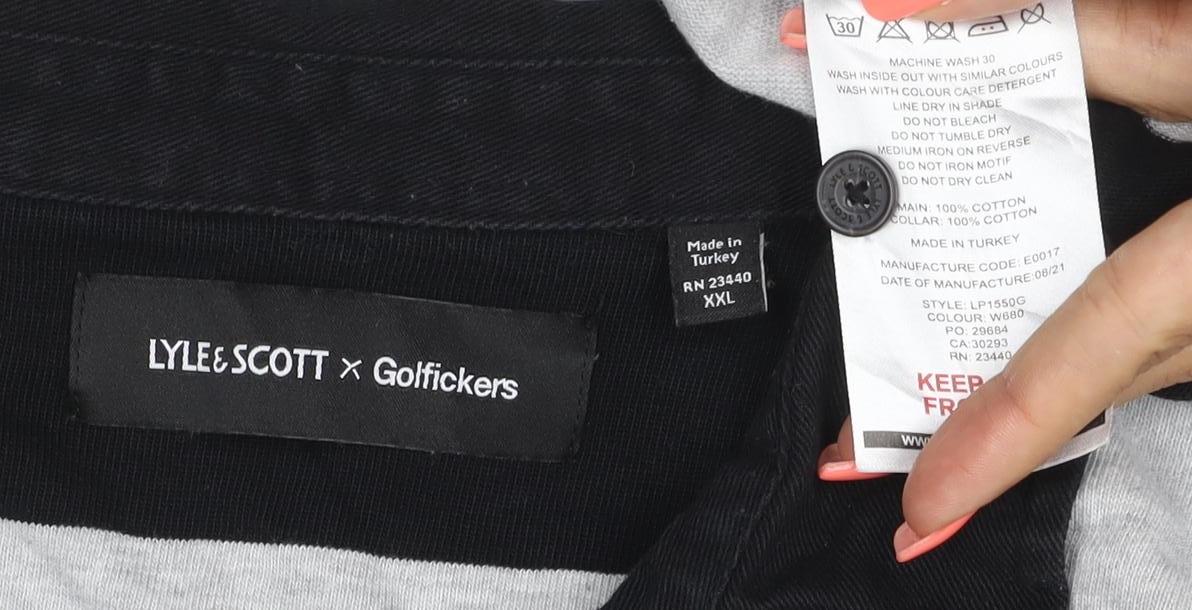 Lyle & Scott x Golfickers Black Grey Striped Rugby Polo XXL