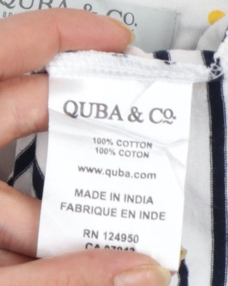 Quba & Co. Womens White Striped Nautical Cotton T-Shirt Size 16