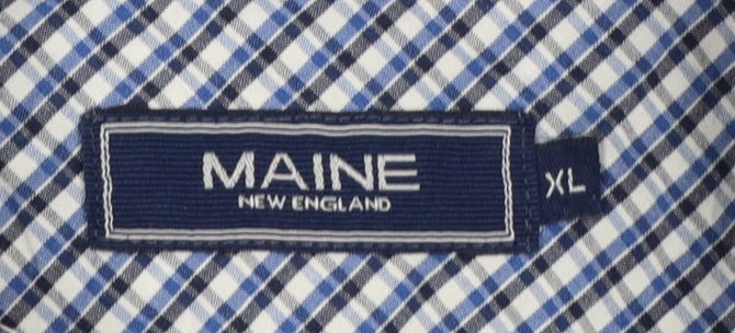 Maine New England Men’s Blue Check Short Sleeve Button-Down Shirt XL
