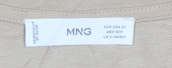 MNG Women Beige Puff Sleeve Cotton T-Shirt XS