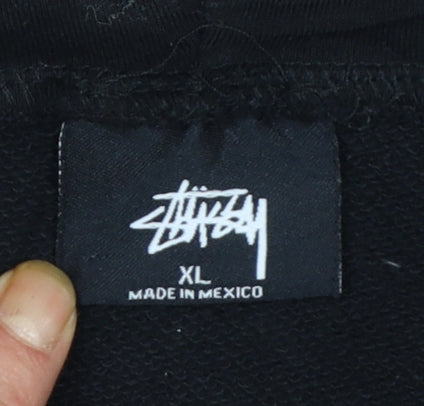 Stussy Men’s Black XL Full Zip Hoodie with Logo Graphic