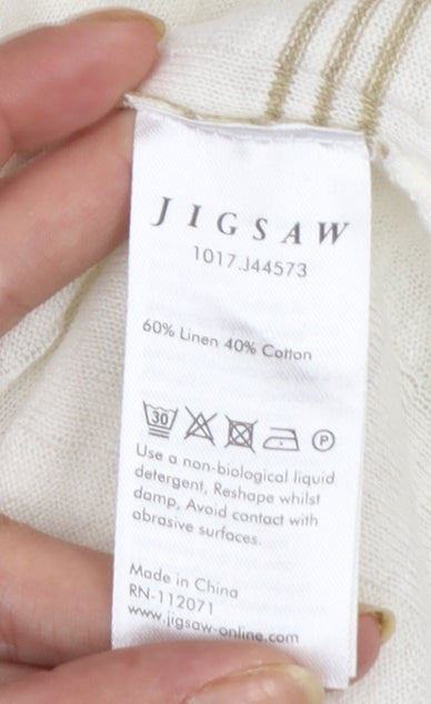 Jigsaw Women’s Beige Striped Linen Cotton V-Neck Cardigan XL