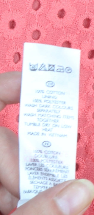 South Women Pink Cotton Belted Eyelet Shift Dress Size 14