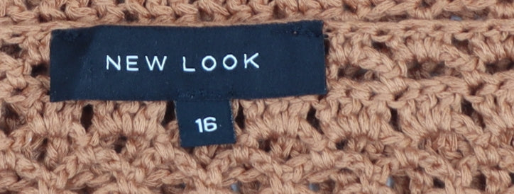 New Look Women Brown Crochet Cotton Cropped Tank Top Size 16