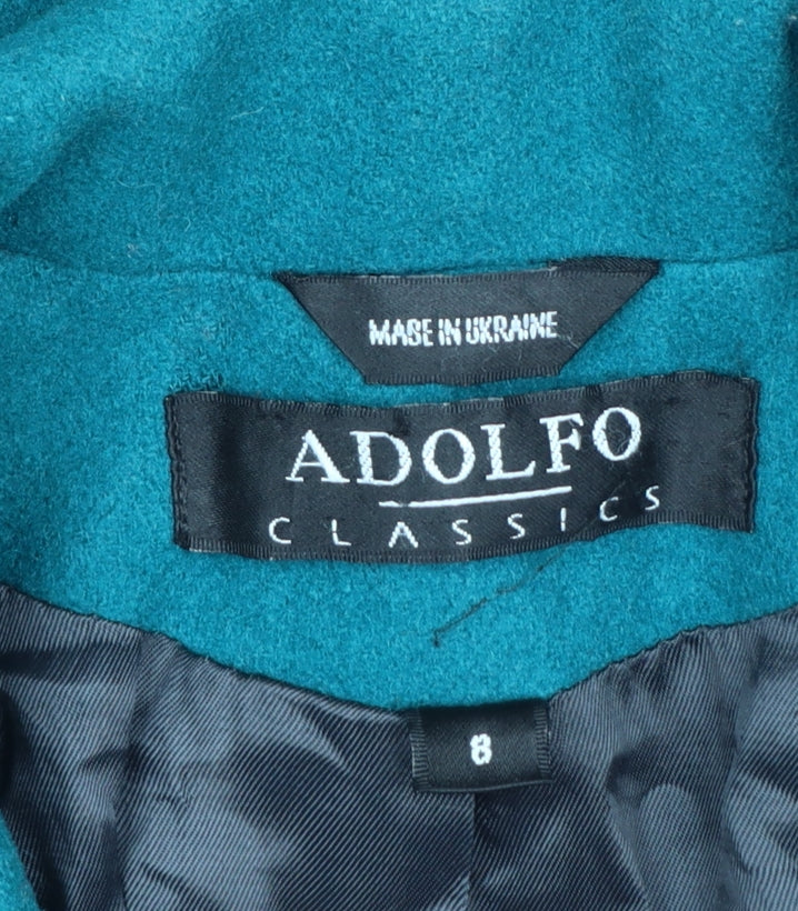 Adolfo Classics Women's Green Wool Long Overcoat Size 8