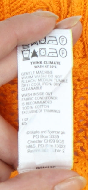 Marks and Spencer Per Una Women's Orange Open-Knit Short Sleeve Cardigan Size 6