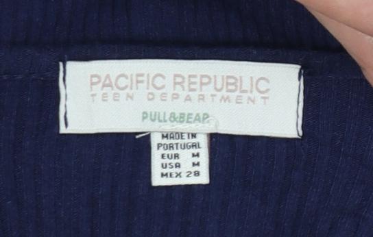 Pull & Bear Teens Blue Cropped Ribbed Long Sleeve V-Neck Top Size 12