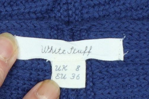 White Stuff Women's Blue Cotton Waffle-Knit Jumper UK 8