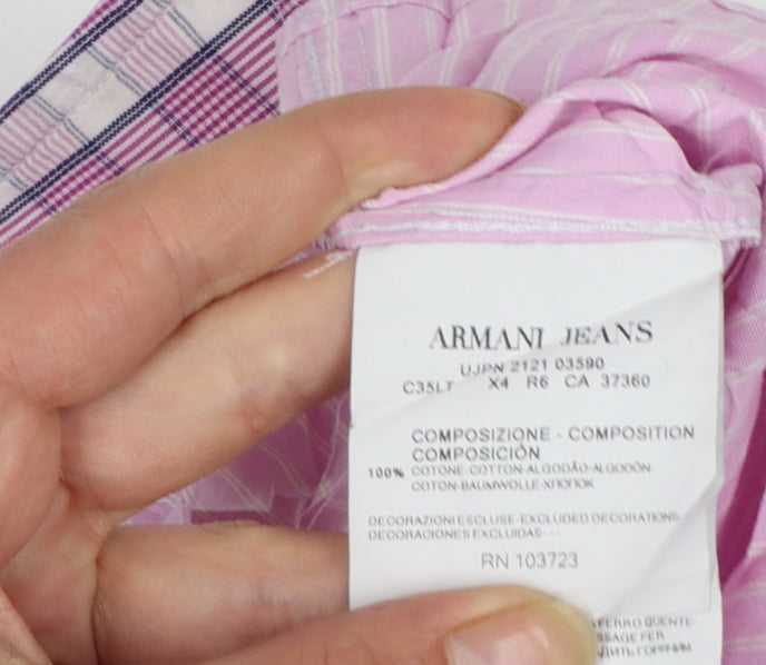 Armani Jeans Men's Pink Striped Long Sleeve Cotton Shirt XL Regular Fit