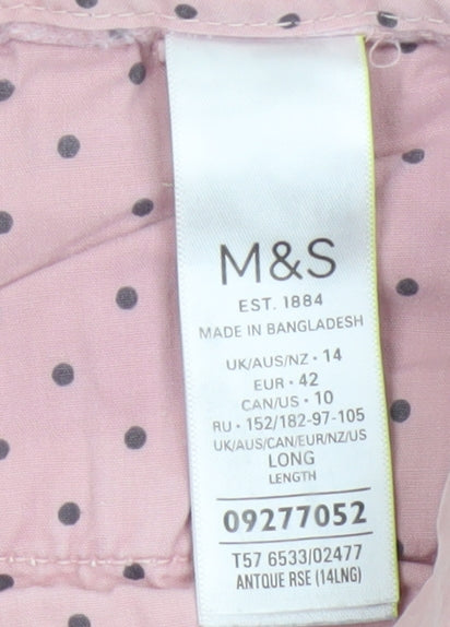 Marks and Spencer Women Pink Chino Trousers Size 14 Long Cotton