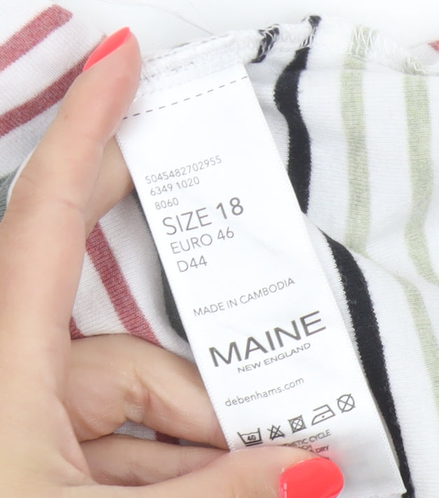 Maine New England Women's Multicoloured Striped V-Neck Cotton Tank Top Size 18