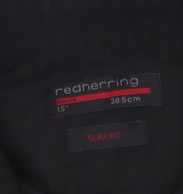 Red Herring Men's Black Slim Fit Long Sleeve Shirt 15in