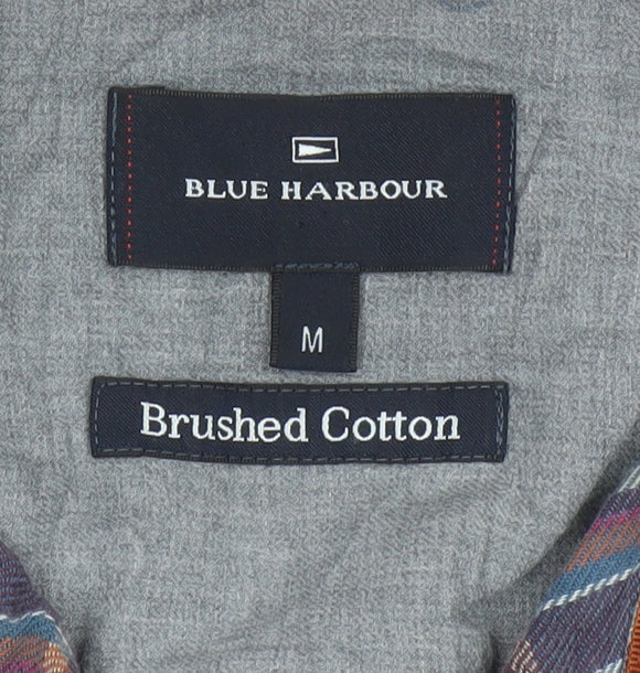 Marks and Spencer Blue Harbour Men's Multicoloured Plaid Cotton Button-Up Shirt M