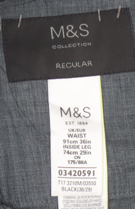 Marks and Spencer Men's Black Regular Fit Dress Trousers 36W 29L