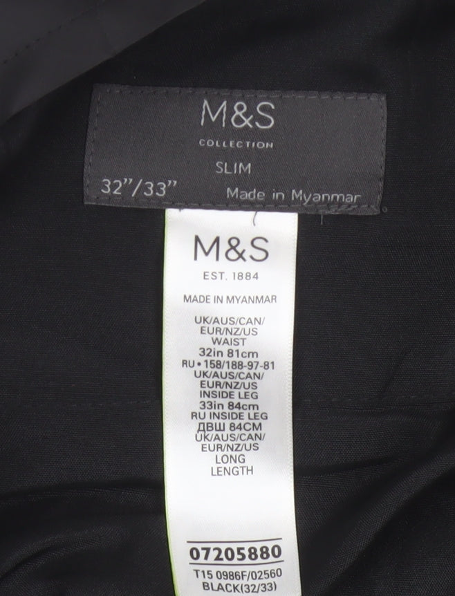 Marks and Spencer Men's Black Slim Fit Formal Trousers 32W 33L
