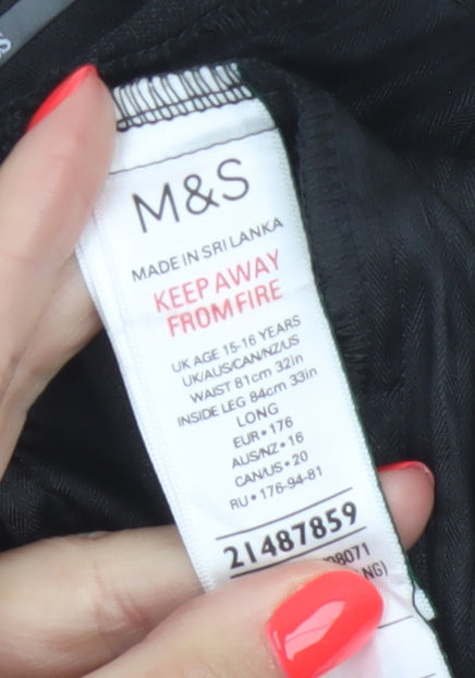 Marks and Spencer Boys Black Dress Pants 15-16 Years 32in Waist 33in Leg