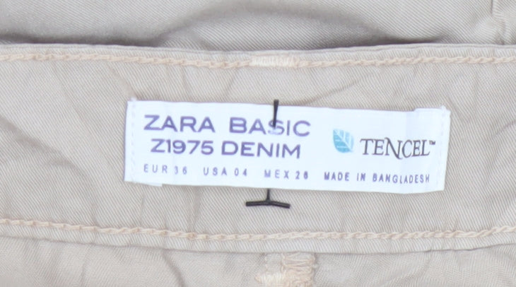 Zara Women’s Beige Lyocell Chino Trousers Size 8 Belted Lightweight