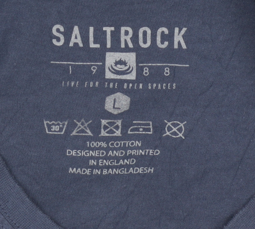 Saltrock Men's Blue Graphic Stripe Cotton T-Shirt Size L Regular Fit