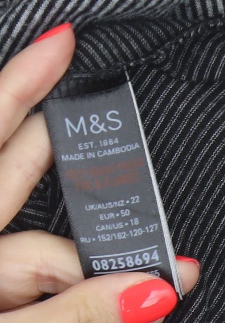 Marks and Spencer Women’s Black Striped Long Sleeve Jersey Top Size 22