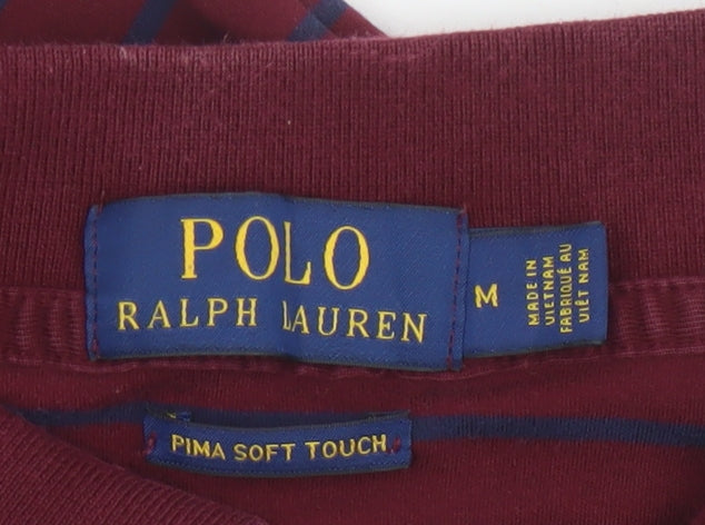 Polo Ralph Lauren Men's Burgundy Navy Striped Cotton Polo Shirt M