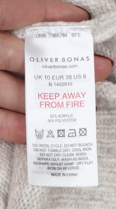 Oliver Bonas Women Beige Knit Argyle Jumper UK 10 Crew Neck