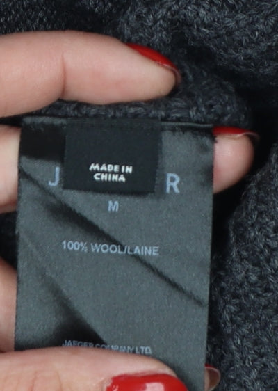 Jaeger Women Grey Wool Long Sleeve Open Cardigan M
