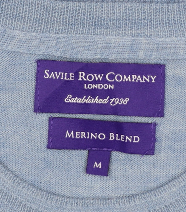 Savile Row Company Mens Blue Merino Blend Crew Neck Jumper M