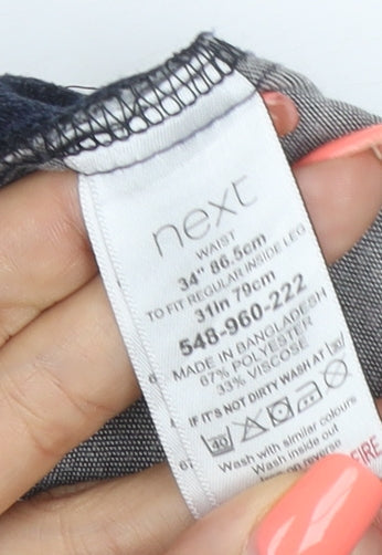 Next Men's Blue Check Dress Pants 34W 31L Regular Fit Trousers